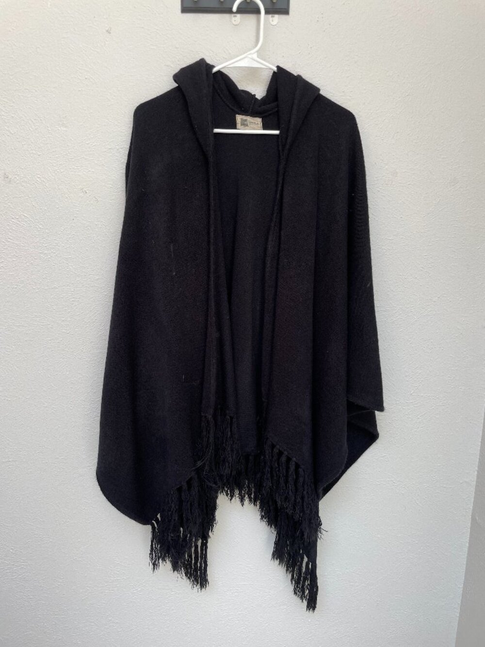 "Look by M New York" Hooded Fringe Knit Poncho
